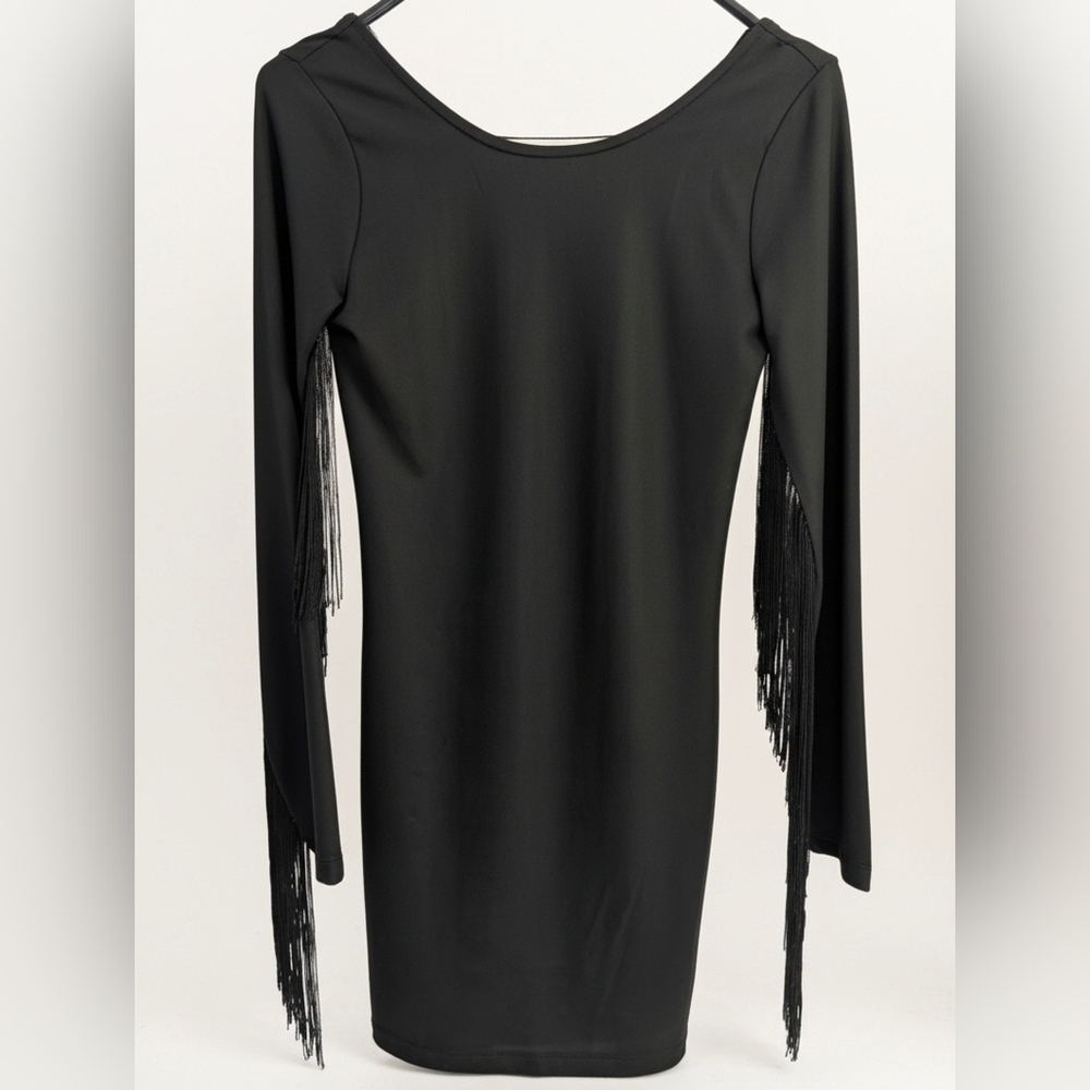 H&M Women's 6 Fringe Long Sleeve Black Dress LBD